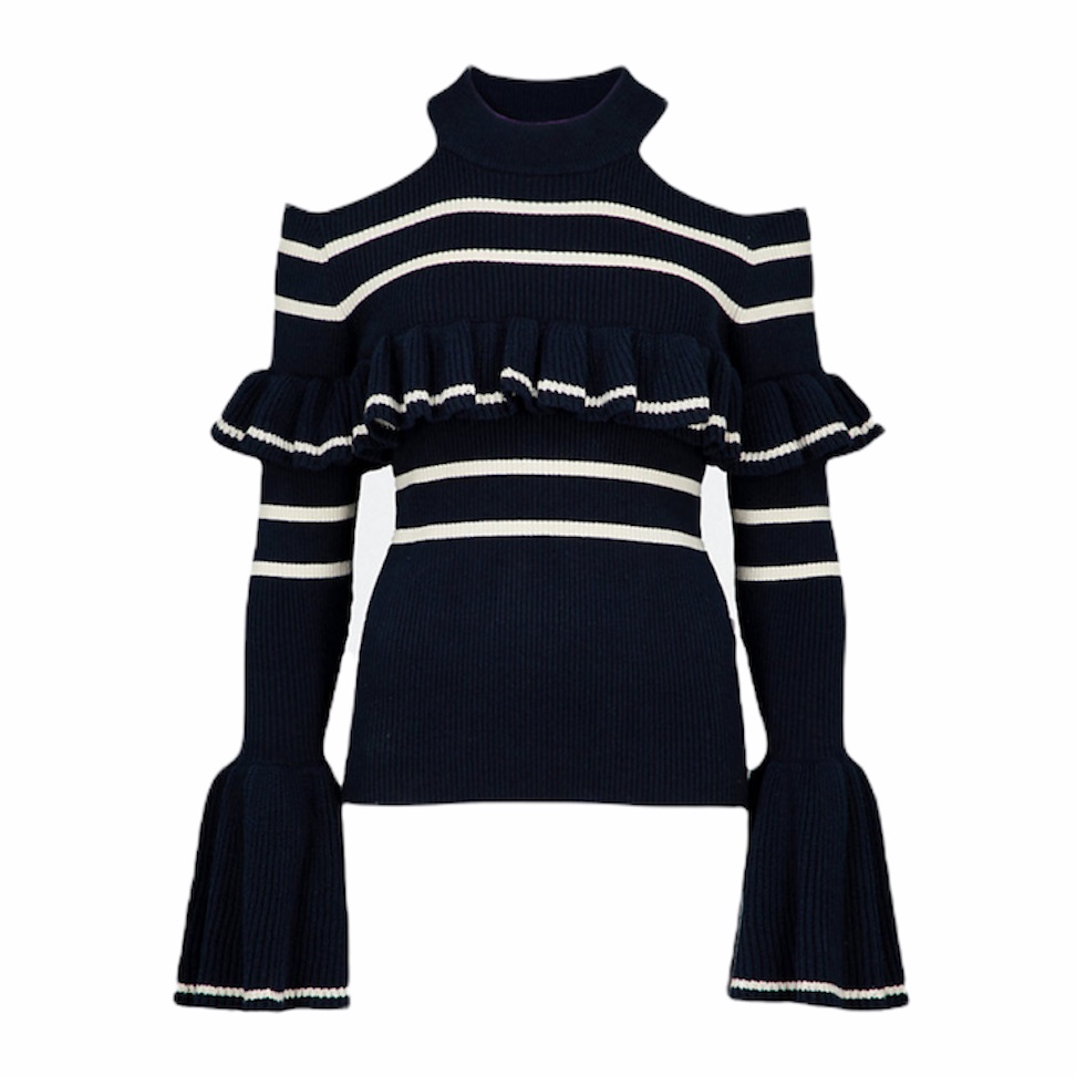 Self-Portrait Cold Shoulder Frill Stripe Sweater Nwt 8